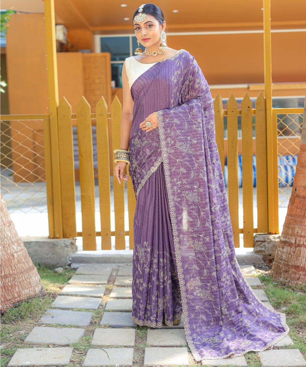Women's Royal Prussian Blue Georgette Saree with Intricate Silver Thread & Mirror Work Embroidery – Perfect for Festive & Wedding Celebrations - Image 24